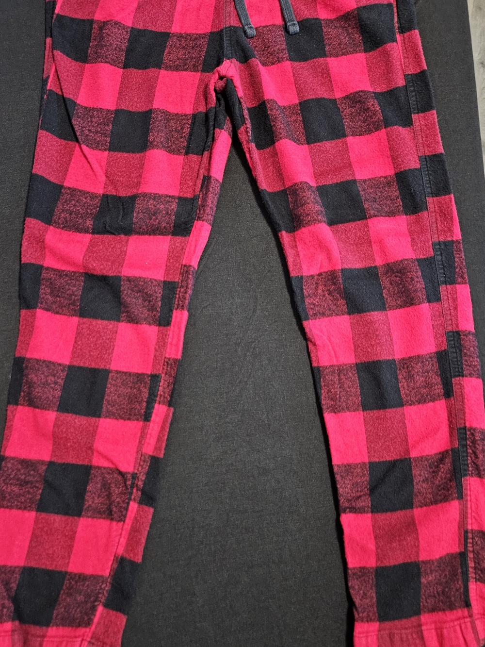 Hollister Mens Red and Black Buffalo Plaid Fleece Jogger Pants